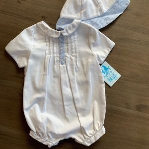 New Luli & Me Boys White Blue Striped Bubble & Hat